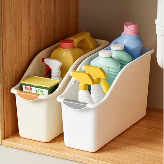 Plastic Multifunctional Storage Box Set of 2 - Curved Organizer Bins for Cleaning Supplies, Household Necessities, Kitchen Bathroom Countertop Home Organization