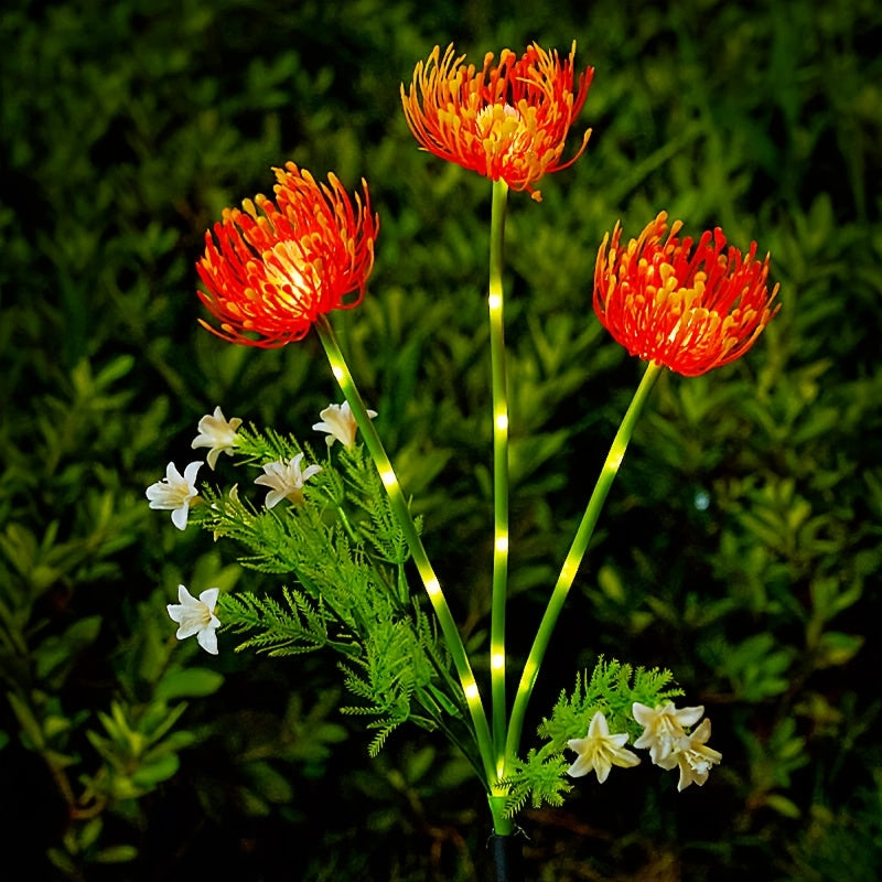 Solar Garden Light Flower Stakes 2-Pack with Three Heads and Yellow, Pink or Red Options for Lawn Decor