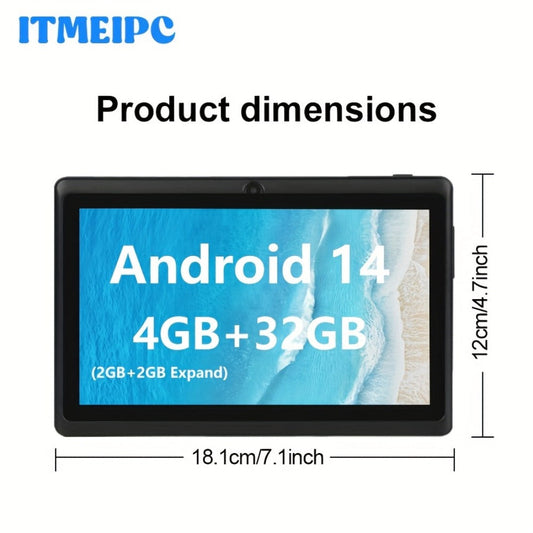 Android Tablet 7-Inch with Android 14, 4GB Total RAM, 32GB Internal Storage and Built-In Protective Case
