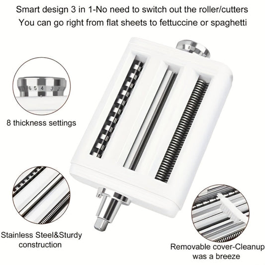 Pasta Maker Attachment for Stand Mixer, 3-in-1 Stainless Steel Noodle Making Kit for Homemade Spaghetti & Fettuccine