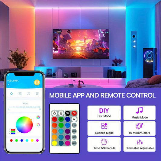 IR Remote LED Strip Lights with Music Sync & DIY Mode - RGB Color Changing Gradient Breathing Flashing USB Powered 25FT 50FT 60FT 65FT 100FT for Bedroom Gaming Room Party Holiday Decoration