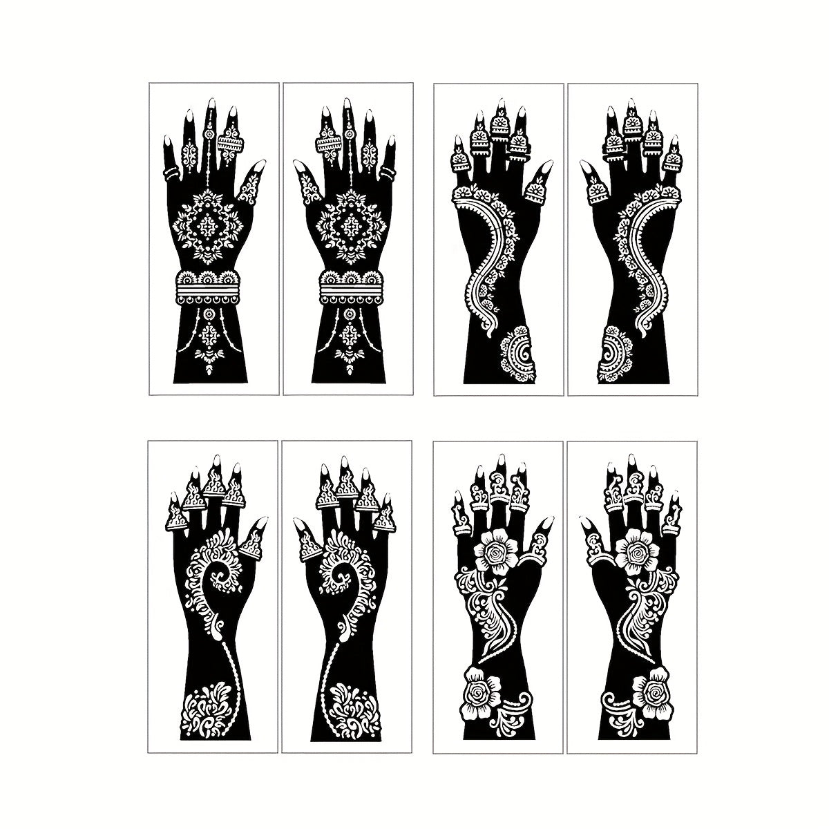 Eight-Piece Hand-Length Tattoo Stencil Set with Floral Patterns for Hands and Forearms in SM010 or SM011
