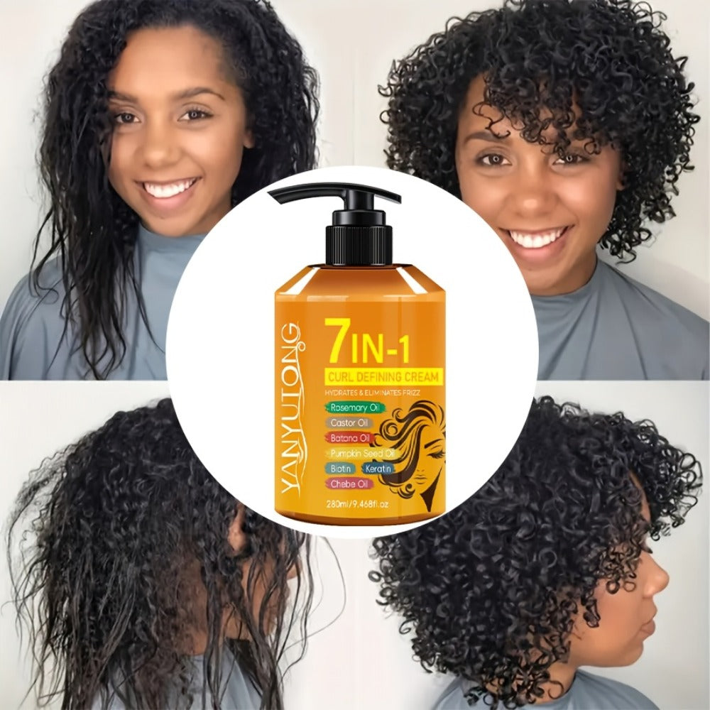 Curling Cream 7-in-1 for Black Hair Curly Wavy & Braids with Rosemary Castor Batana Coconut Oil Biotin Keratin – Long-Lasting Moisturizing Curl Definer Latin Curls 3A-4C 280ml