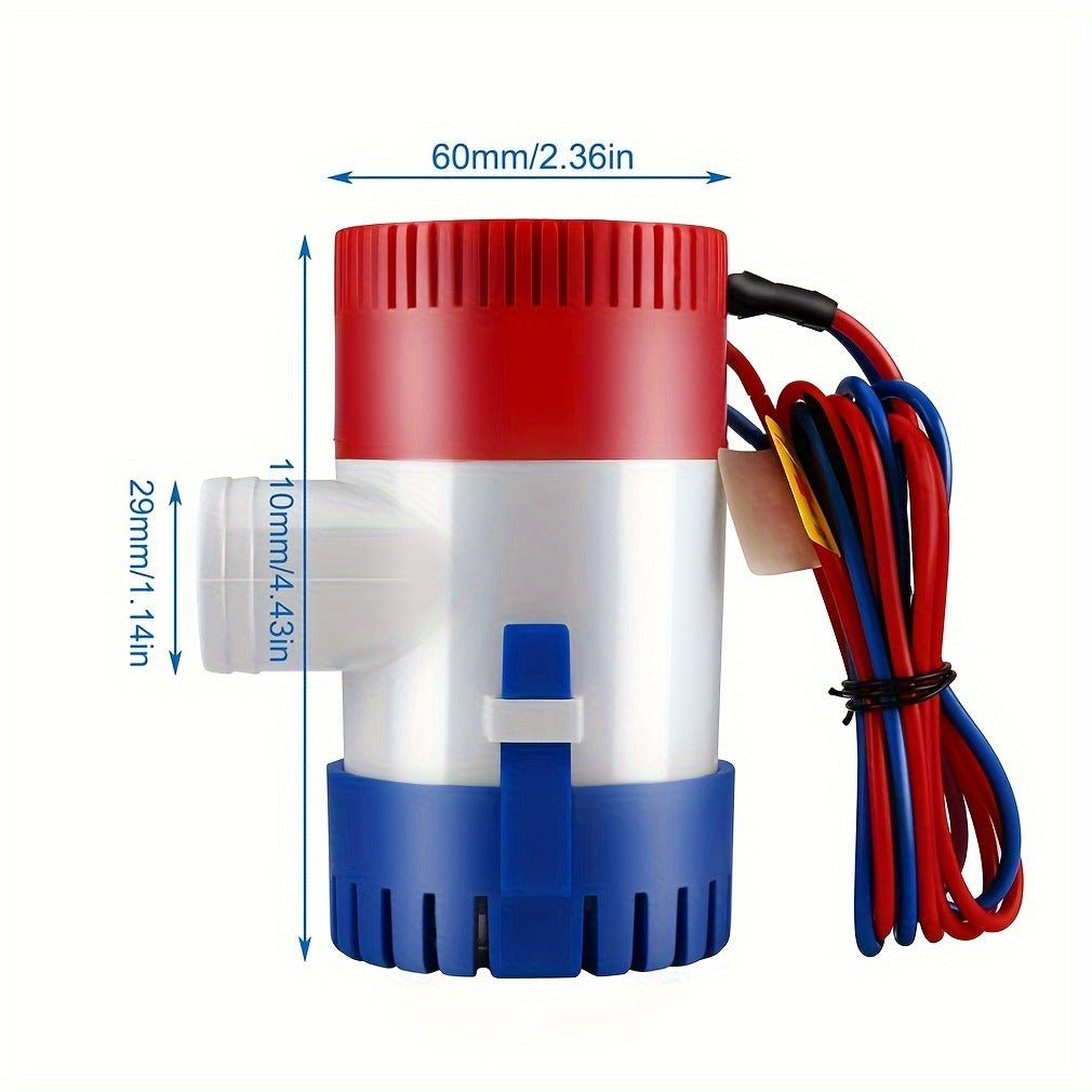 12V 1100GPH-Label Submersible Bilge Pump with Cylindrical Strainer and Side Outlet for Boat or RV Drainage