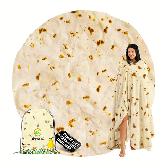 Tortilla Blanket Flannel 285GSM Soft Cozy Reversible Throw Blanket Funny Novelty Gift for Family Friends Mexican Food Burrito Round Blanket Multiple Sizes