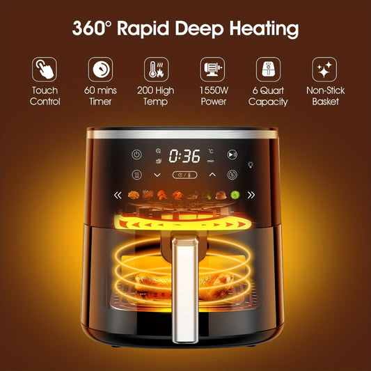 Air Fryer 6QT with 8 Preset Functions, Visible Window, Adjustable Temperature & Timer – Large Capacity Oil-Free Cooker for Crispy Fries, Chicken, Vegetables & More, Easy to Clean Home Kitchen