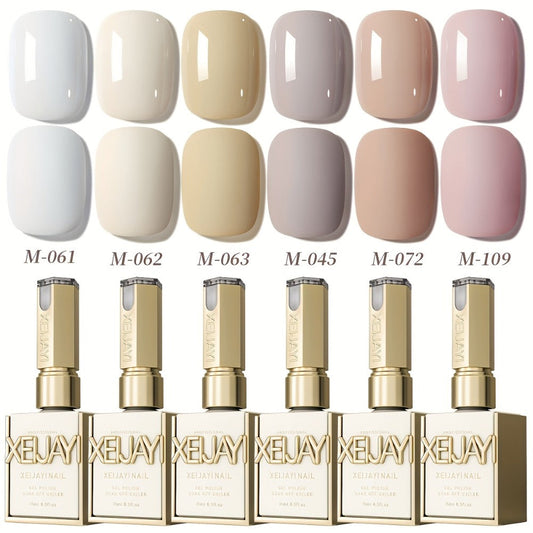 Gel Nail Polish – Set 6 Colors White Shades Gentle White Collection - Milk Tea Cherry Blossom Pink Soak Off UV LED Long Lasting Spring…