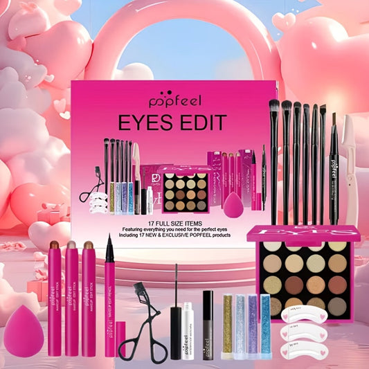 Makeup Kit Full Face All in One Eyeshadow Palette Blush Powder Foundation Mascara Brush Set Berry Neutral Shades for Women Beginners Daily Travel Party Gift