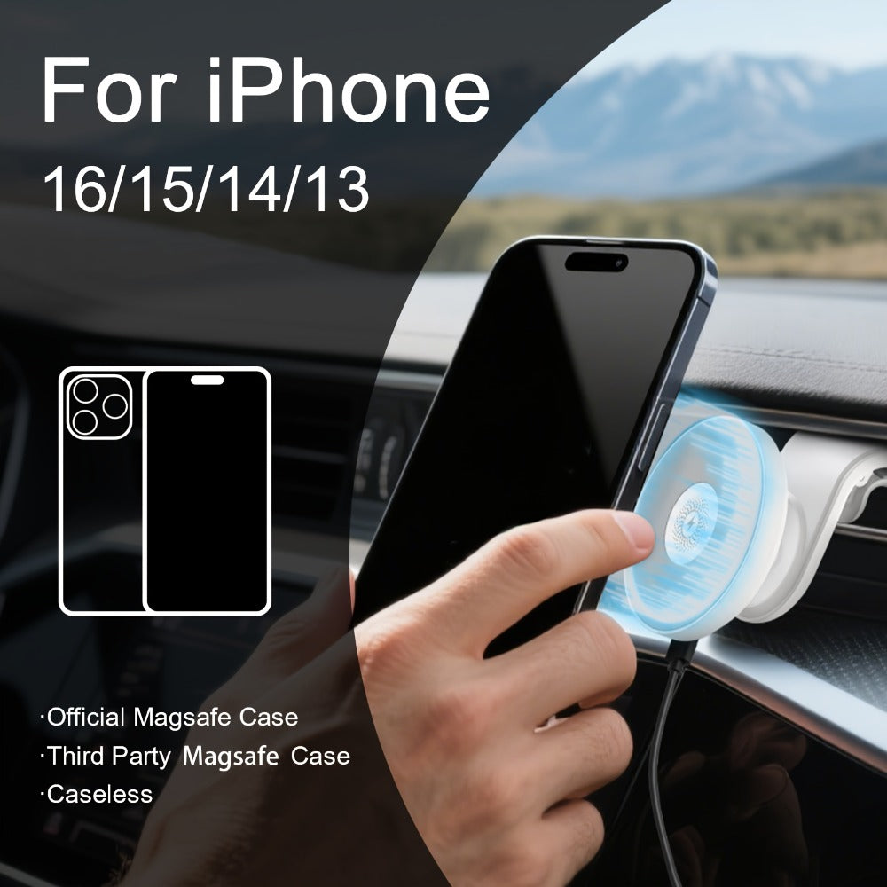 Magnetic Wireless Car Charger Mount 15W 360° Swivel Ball Joint Air Vent Holder for iPhone 17 17 Air 17 Pro Max 16 15 14 13 12 Series, Samsung Galaxy S24 S23 S22 & All Qi Devices – White
