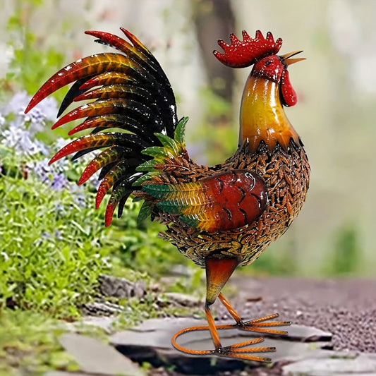 Metal Rooster Garden Stake Colorful Farmhouse Chicken Sculpture Outdoor Lawn Yard Decor Art Ornament Housewarming Gift 19 Inch