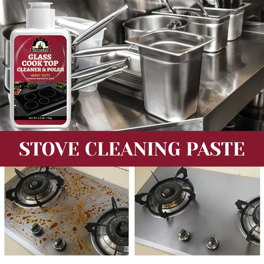 Glass Stovetop Cleaning Paste – Heavy Duty Cooktop Cleaner Cream, Removes Burnt-On Grease, Oil Stains & Food Residue from Stove Tops, Burners & Glass Surfaces, Non-Scratch Easy Scrub Formula