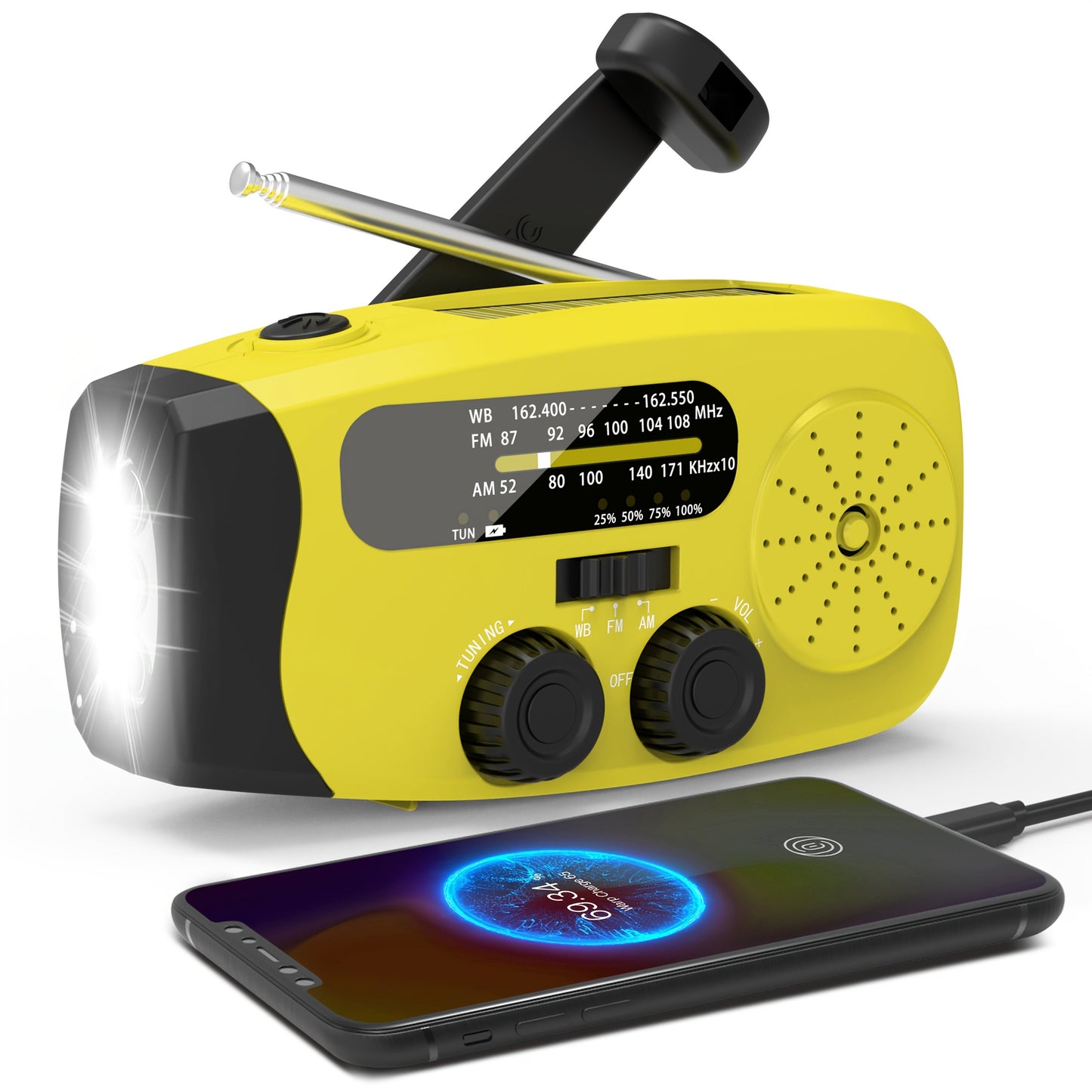 2000mAh AM/FM/NOAA Emergency Radio with Solar Panel, Hand Crank, LED Flashlight and Four Color Options