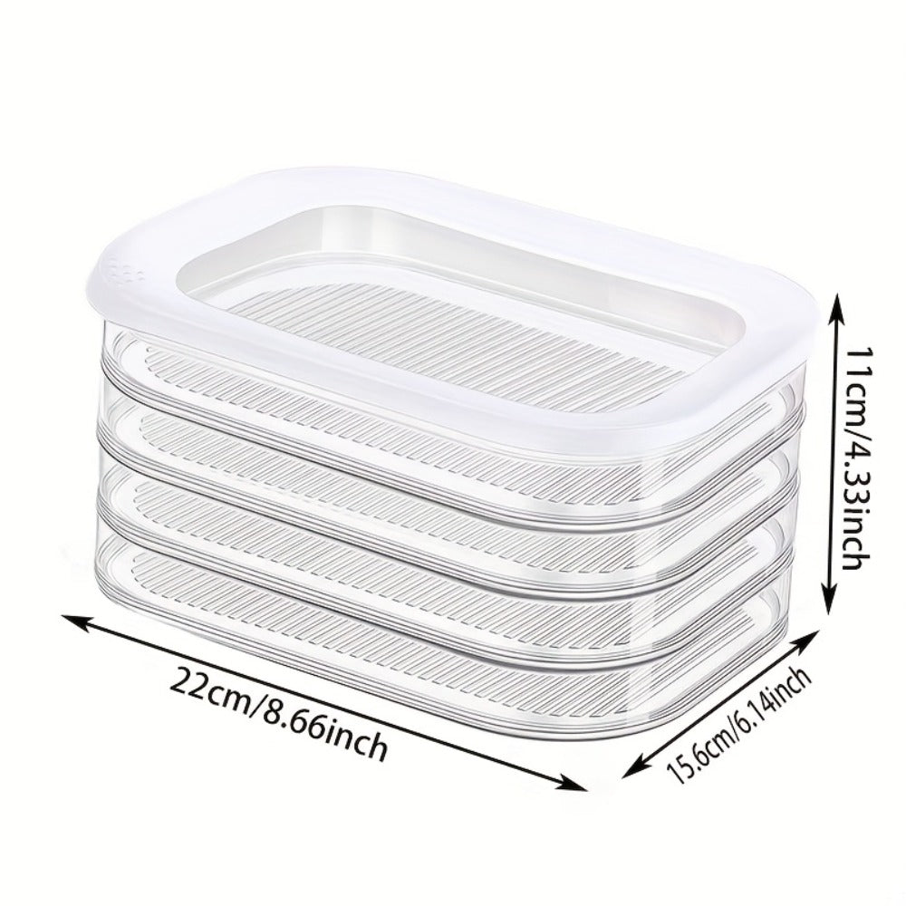 Food Storage Container Four-Tier Stainless Steel Refrigerator Tray Set with Clear Lids and Stacking Rims