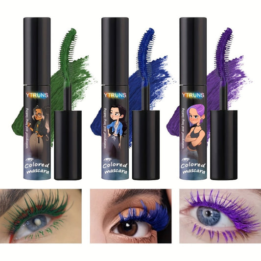 YTRUNS Colored Mascara in Six Shades from White and Brown to Black, Green, Blue or Purple with Curved Wands