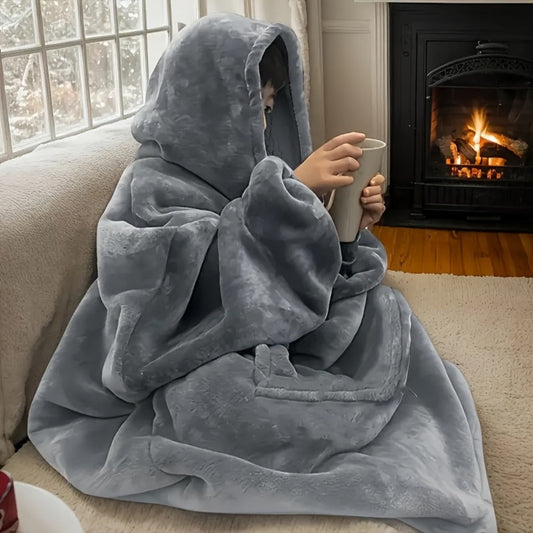 Wearable Hooded Blanket – Reversible Oversized Sherpa Throw with Kangaroo Pocket & Socks, Machine Washable, Christmas Gift, 4 Styles