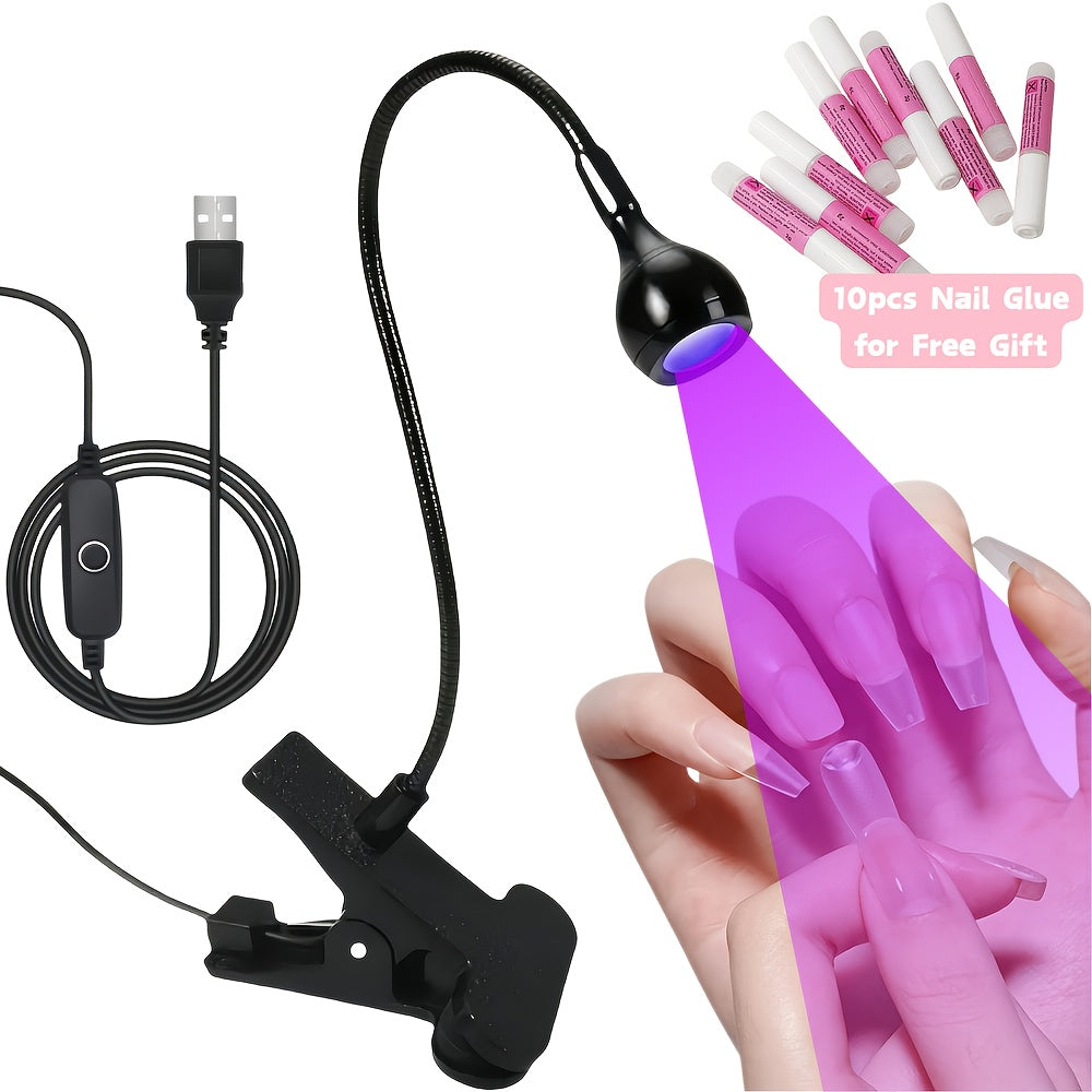 365nm-Labeled UV LED Nail Lamp with Clip Mount, Flexible Gooseneck, USB Cable and Black or White Finish