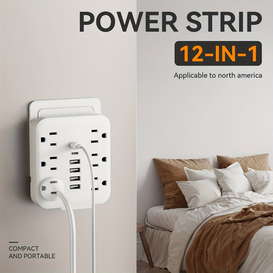 Power Strip Direct-Wall 12-in-1 Outlet Extender with 6 AC Outlets, 4 USB-A, 2 USB-C and 110–130V Input