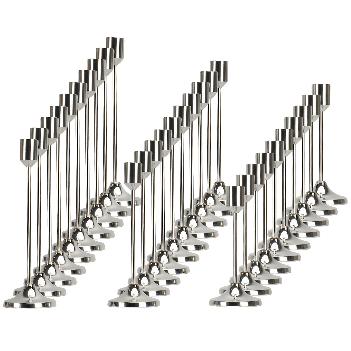 Candle Holder Set 30-Piece Metal Taper Stands in Three Heights with Gold, Silver or Black Finish Options