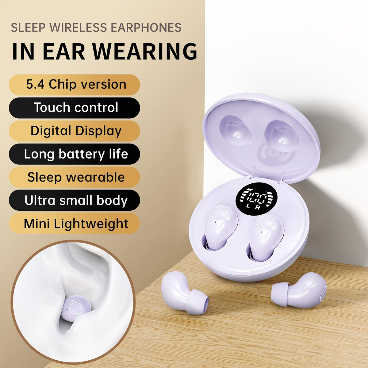 Sleep Bluetooth Earphones Ultra-Thin Design Deep Sleep Mode 18D Bass Microphone Wireless for Home for an Everyday Personal Care Routine