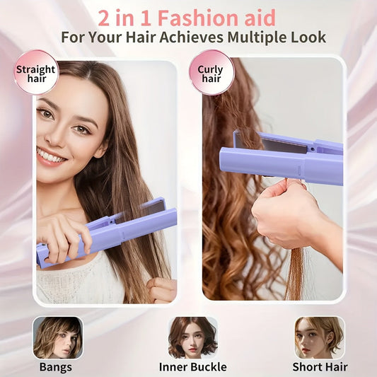 Cordless Straightener and Curler Hair Styling Tool with Three Heat Settings in Gray or Purple