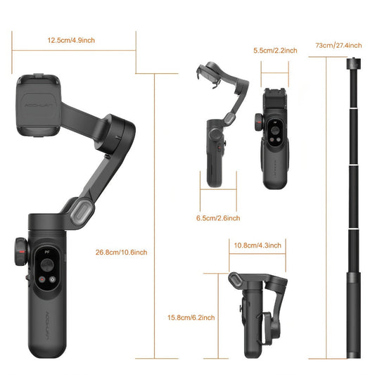 AOCHUAN Smart X Pro Combo 3-Axis Smartphone Gimbal Stabilizer | RGB Fill Light, Extension Rod, OLED Display & Wireless Charging for iPhone 15 14 13 Pro Max, YouTube Vlogging & Live Streaming
