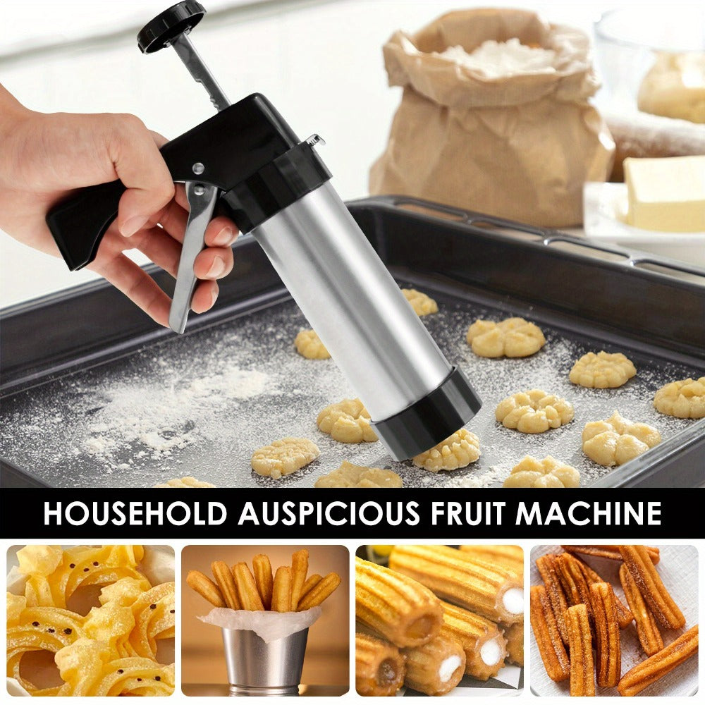 Stainless Steel Cookie Press Kit with 16 Discs, Eight Icing Tips and Cleaning Brush for Holiday Baking