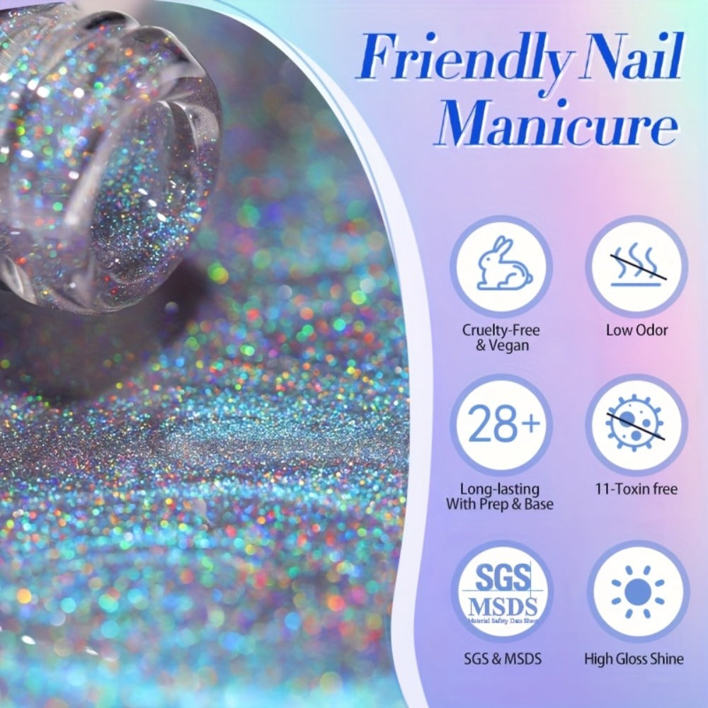 Gel Nail Polish in 10ml 9D Holographic Rainbow Cat-Eye with Magnetic Swirl and UV/LED Cure
