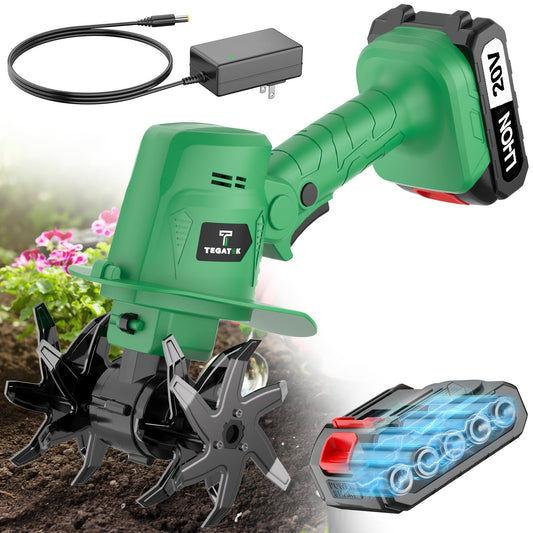 Cordless Electric Tiller 20V Handheld - 9-Inch 235RPM Garden Cultivator with Ergonomic Handle, Lightweight Metal Soil Tiller for Weeding, Soil Aeration & Loosening in Courtyard, Raised Beds & Garden