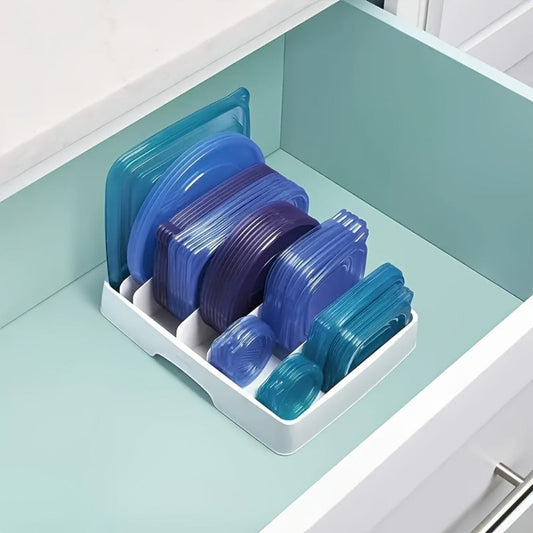 Lid and Board Kitchen Organizer with Five Adjustable Dividers and 13.25-Inch Base Storage Tray