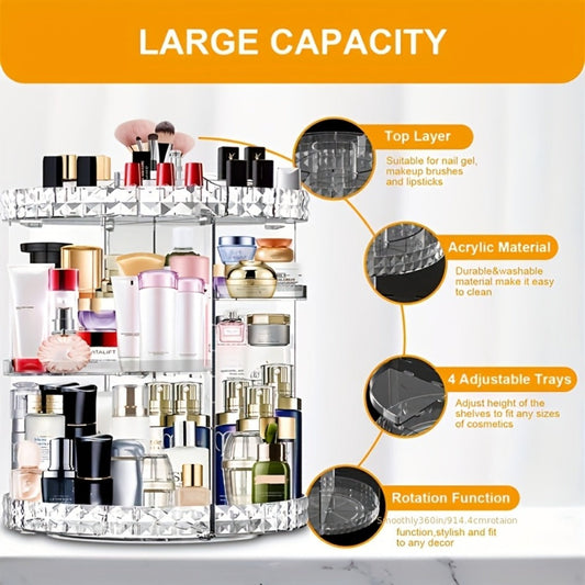 Rotating 360 Makeup Organizer Spinning Cosmetic Storage Display Rack 7 Adjustable Layers Large Capacity Skincare Holder for Vanity Countertop Bathroom Dresser White Blue Gray