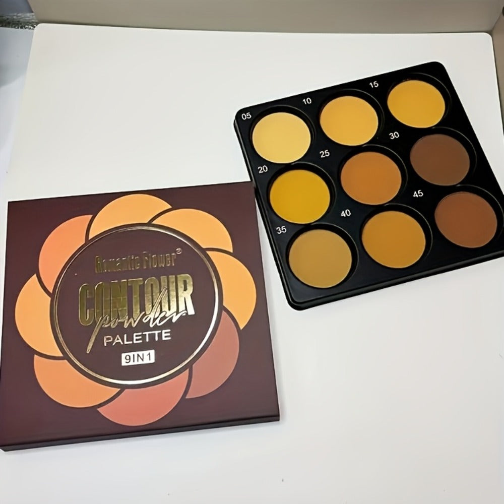 Nine-Color Contour and Face Makeup Palette with Mixed Light, Medium and Deep Pans in One Compact