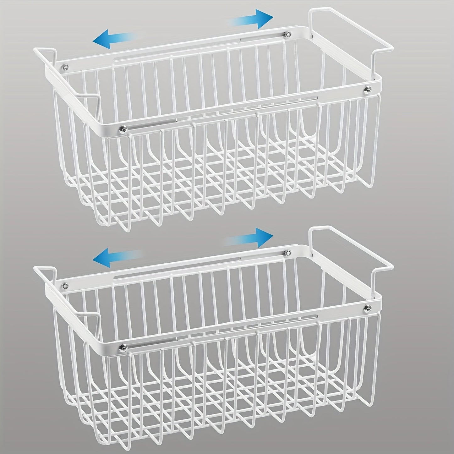 Expandable Wire Freezer Organizer Basket Set with Hanging Handles and 15.6- to 24.3-Inch Width Options