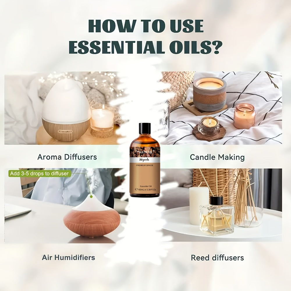 Essential Oil Myrrh 100ml Dropper Bottle with Warm Earthy Balsamic Scent for Diffuser and Candles