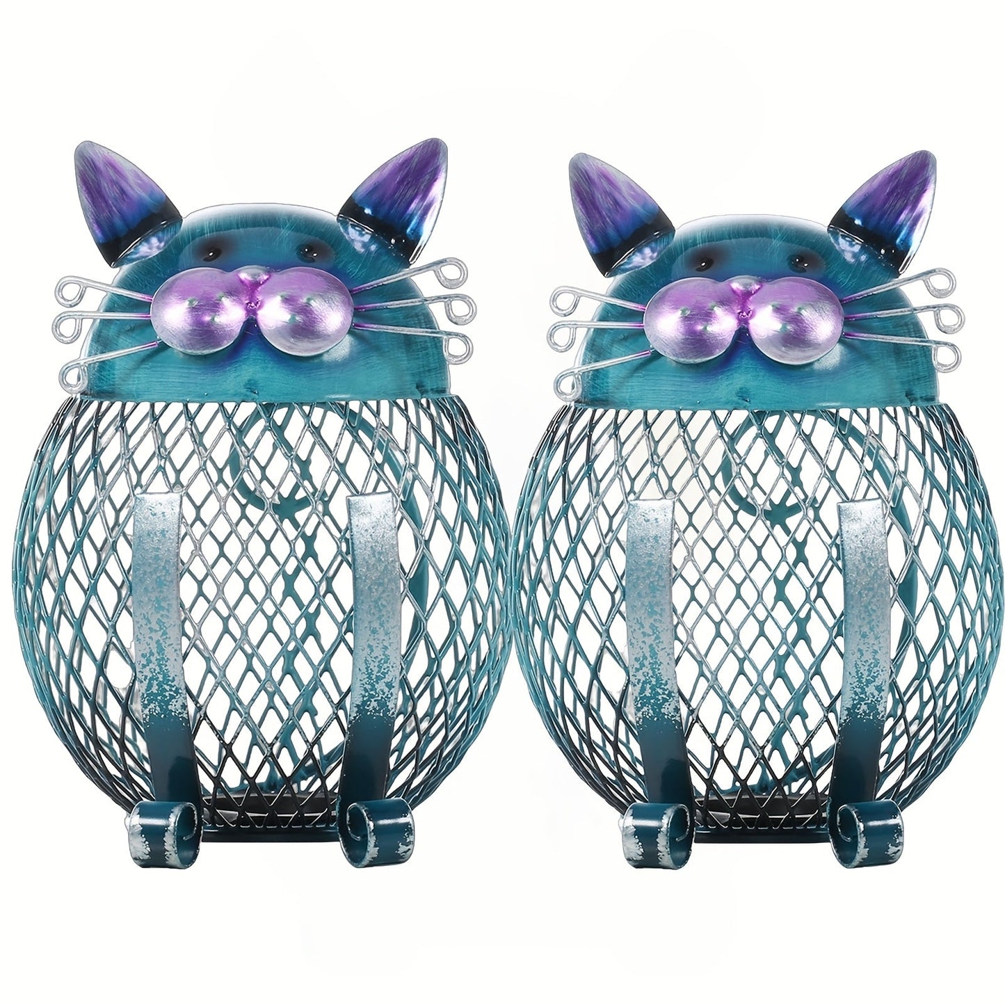 Decorative Open-Mesh Cat-Shaped Coin Bank with Removable Bottom Plug and One- or Two-Piece Options