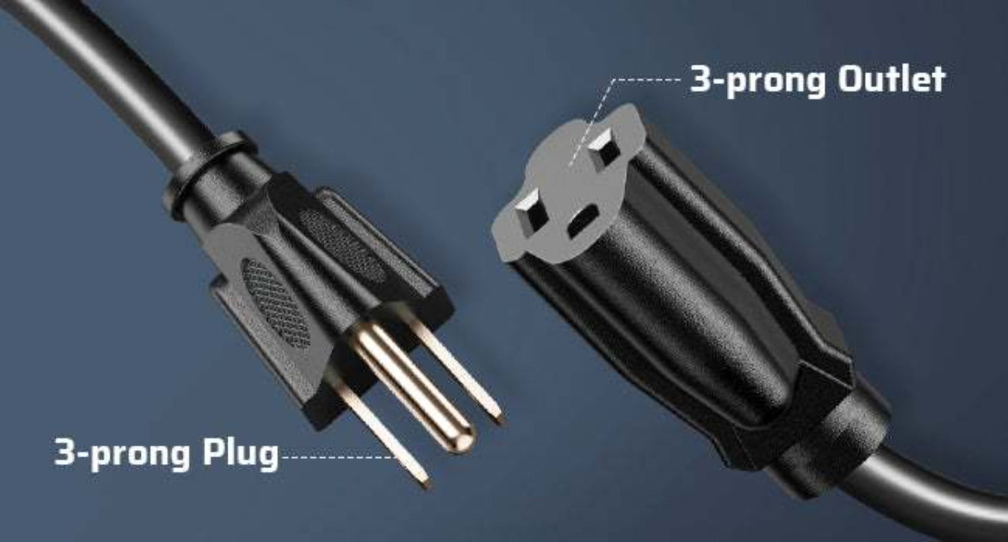 Two-Pack 20-Foot 16/3 Extension Cords in Black with Grounded Three-Prong Plug and Single Outlet
