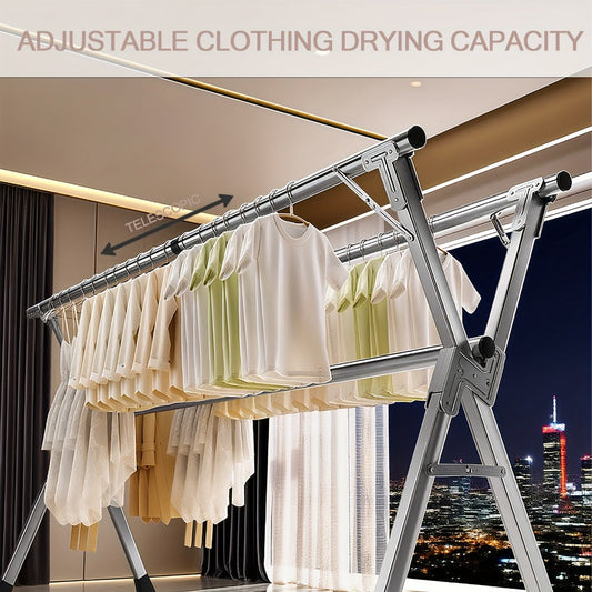 Clothes Drying Rack Foldable with Extendable Rod & Windproof Hooks — Space-Saving High-Capacity Metal Laundry Rack for Indoor, Outdoor, Balcony & Laundry Room | Multiple Sizes