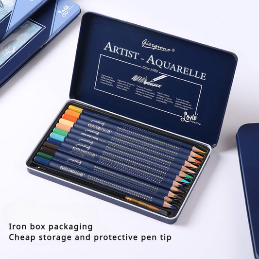 Water Soluble Colored Pencils 12 Colors Set – Triangular Barrel Watercolor Pencils for Kids Adults Artists Sketching Blending Drawing School Supplies Gift