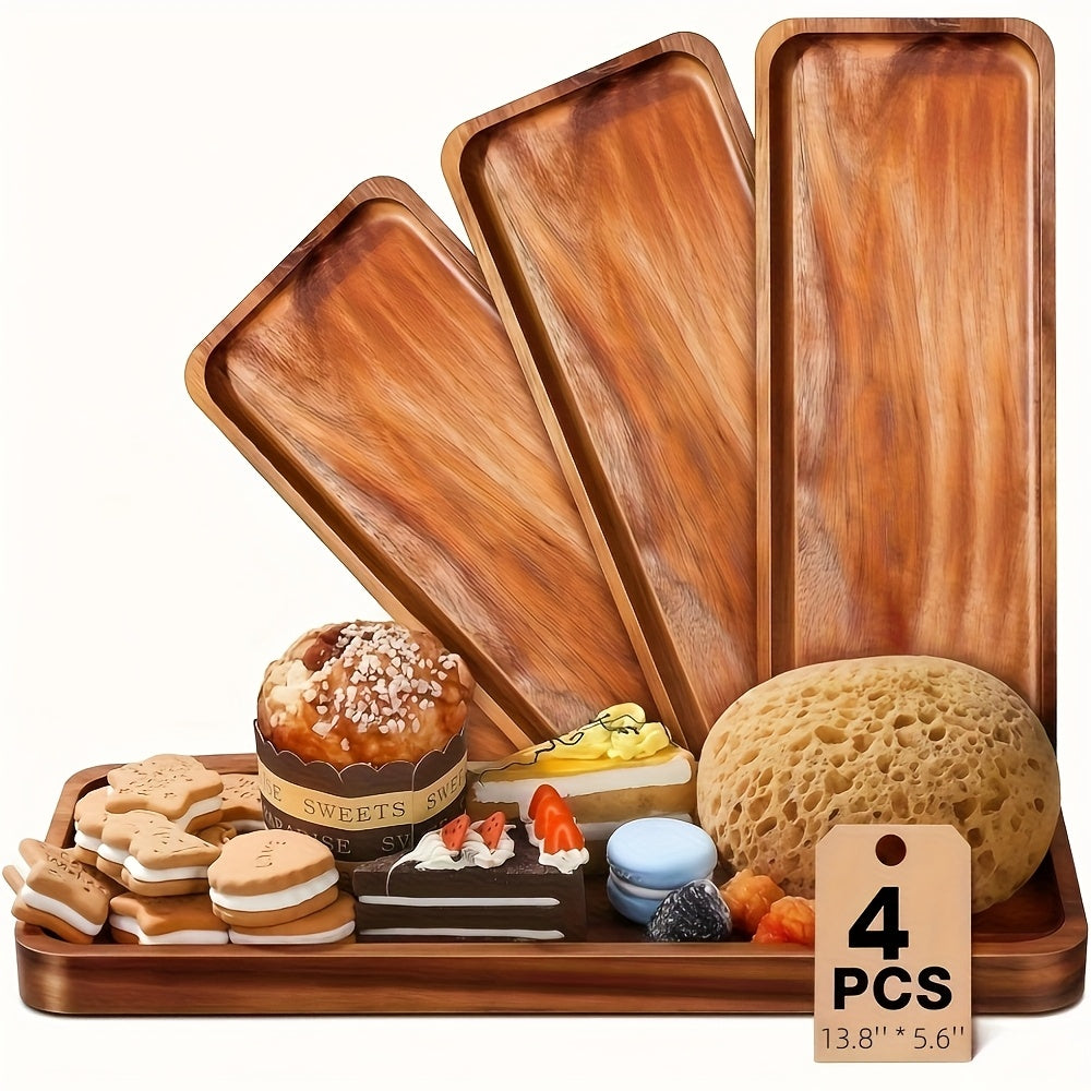 Wood Serving Tray Set with Eight Oval Trays or Four Rectangular Trays and Raised Edge Design