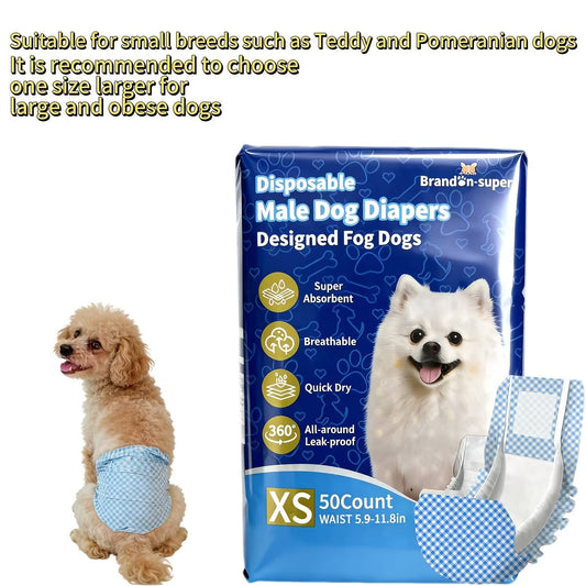 Disposable Dog Diapers 50-Pack for Male & Female Dogs - Super Absorbent Leak-Proof Pet Nappies, Comfortable Fit for Puppies, Senior Dogs, Incontinence & Post-Surgery Recovery, XXS to L