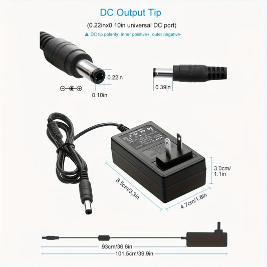 12V 3A DC Power Adapter 36W with 10 Interchangeable Tips - Universal AC 100-240V Input, Short Circuit & Overvoltage Protection, Stable Output for CCTV Camera, LED Strip, Router, TV Box & More
