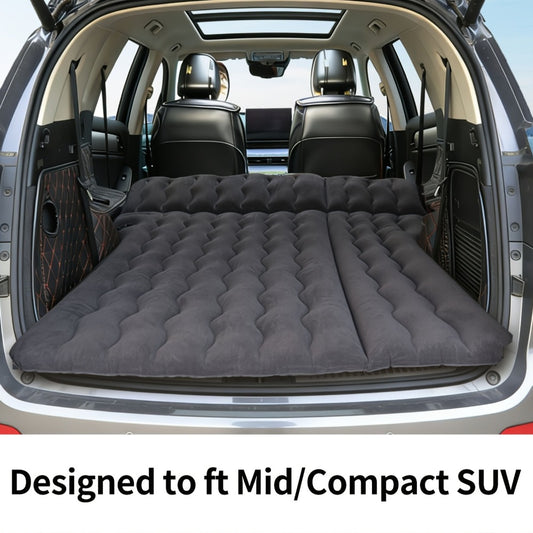 SUV Air Mattress for Camping Inflatable Car Bed with Air Pump 2 Pillows Flocking Surface Portable Sleeping Pad for SUV Backseat Road Trip Family Travel, Black