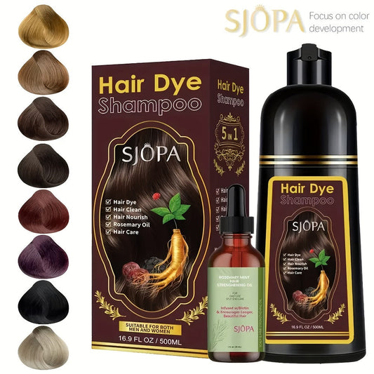 Hair Dye Kit 3-in-1 Color Shampoo with Rosemary Oil 500ml - Natural Safe No Ammonia Quick Coloring Gray Coverage Gentle on Skin Unisex Black Brown Red Purple Silver 12 Shades