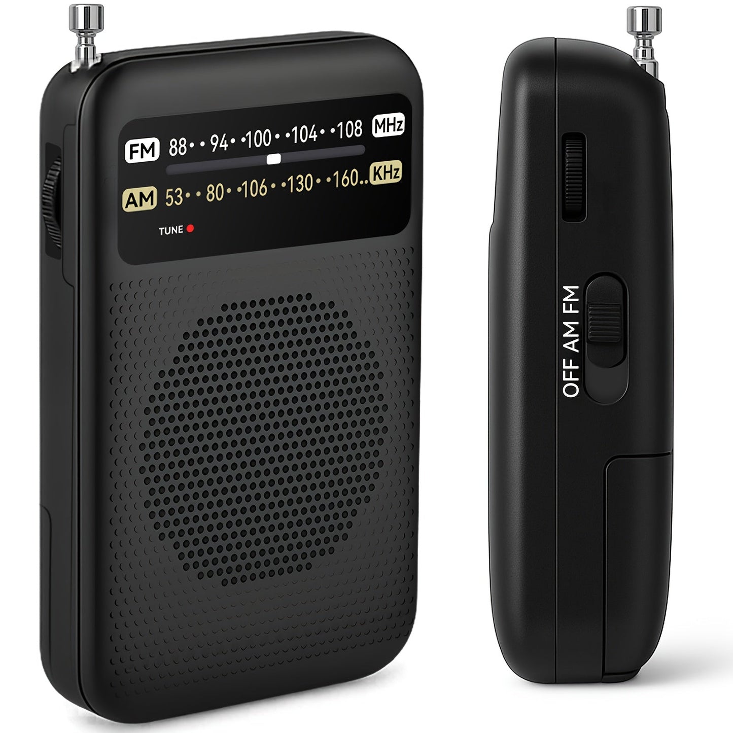 Pocket AM/FM Radio with 2-AA Battery Power, Headphone Jack and Single or Two-Piece Color Options