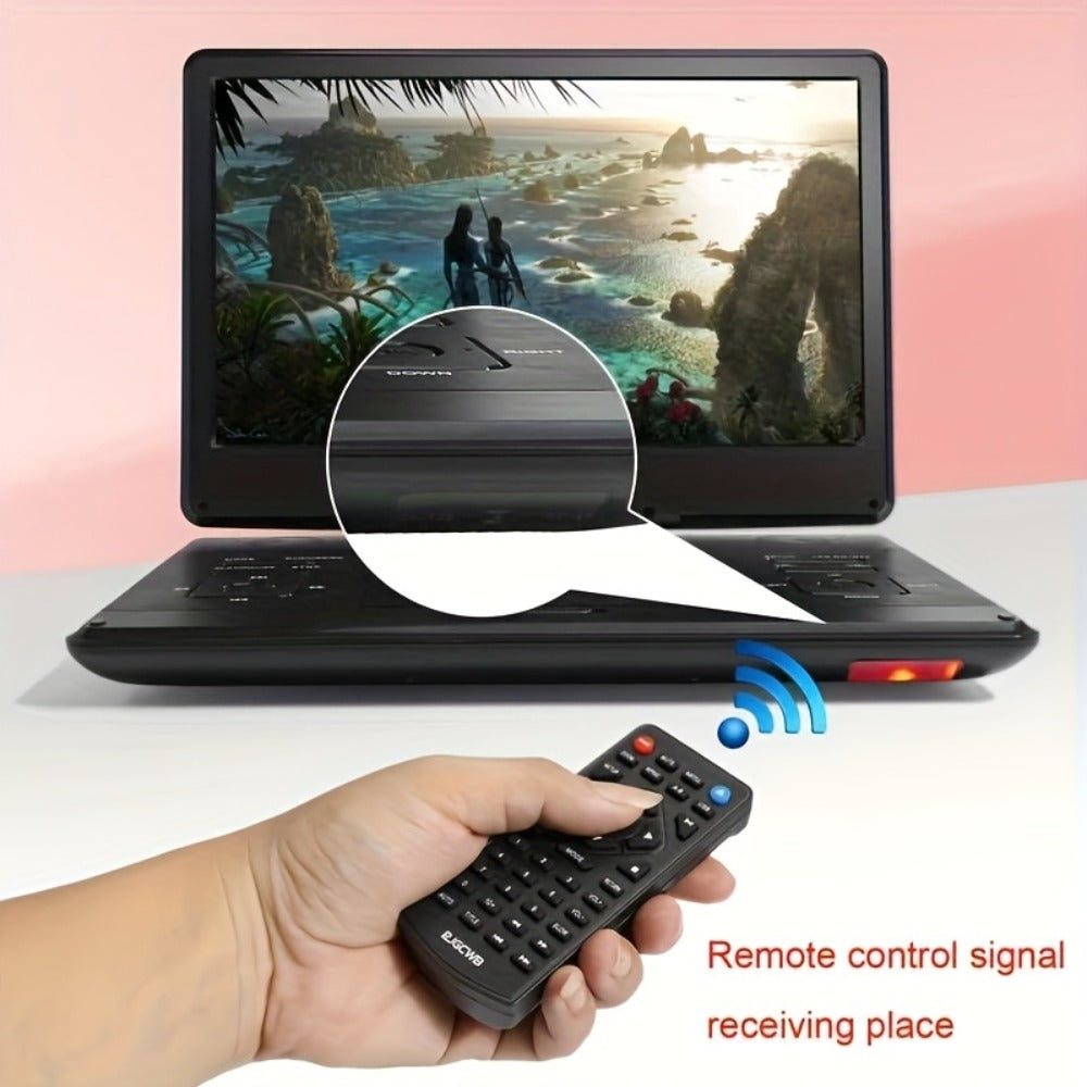 Portable DVD Player 14.1 Inch HD Screen, AV IN/OUT Sync TV & Projector, 270° Rotating Screen, Region Free, USB SD Card, Remote Control, 6-Hour Battery, Dual Speakers for Car Home Travel