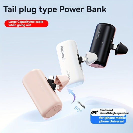 Power Bank 5000mAh Mini with Built-In 2-in-1 Lightning/USB-C Plug and 18.5W Listed Output in Black or Pink