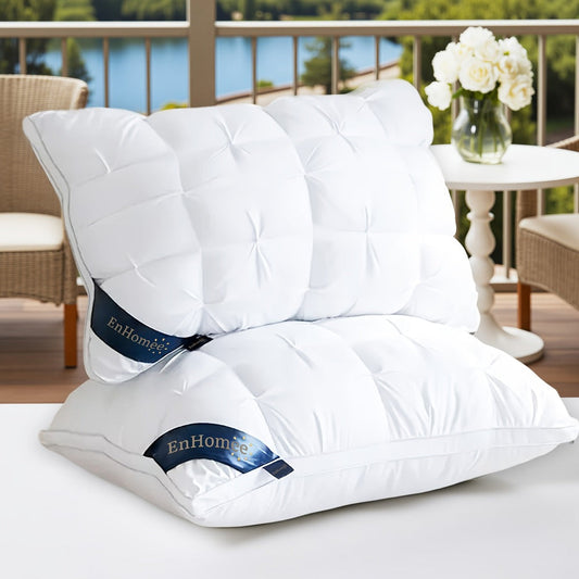 Bed Pillow Set of 2 with 900g Polyester Fill, Twisted-Flower Quilting and Adjustable Zipper