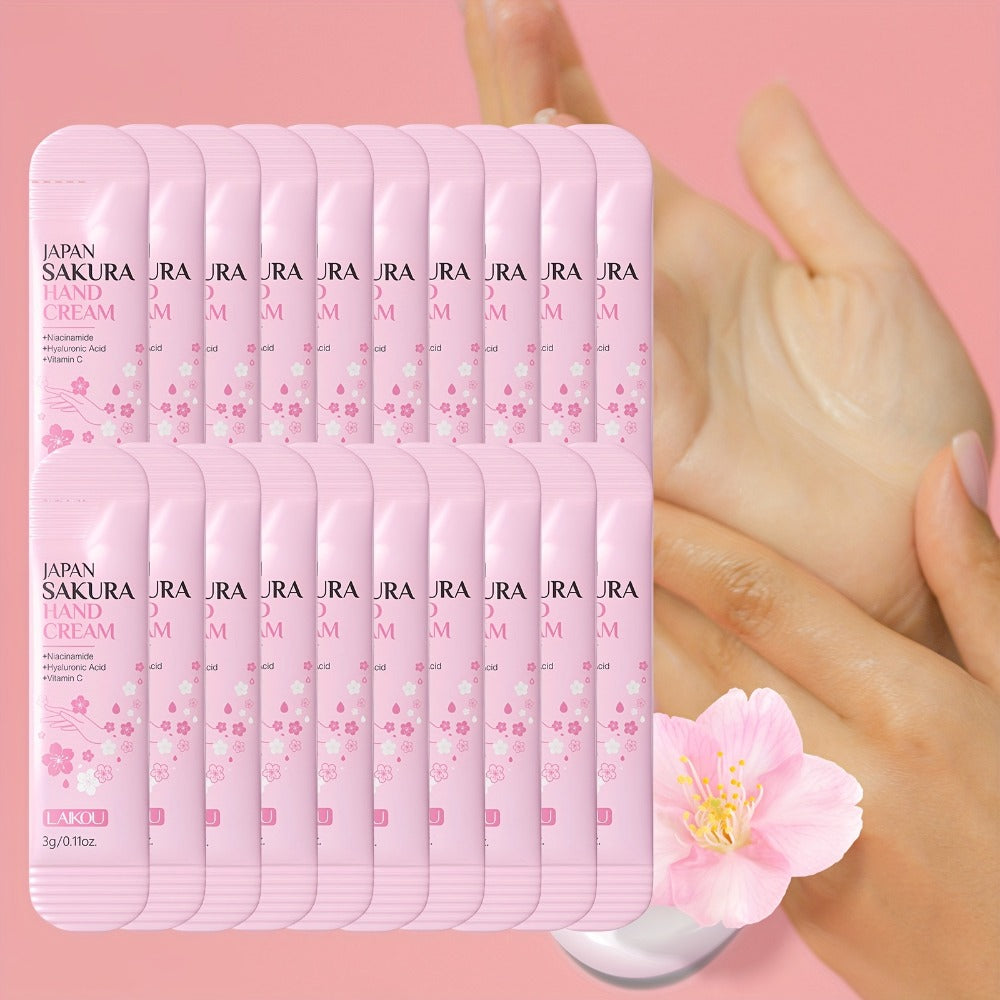 Twenty-Piece Pink Sakura-Print Mini Hand Cream Set with Individual 3-Gram Travel Sachet Tubes