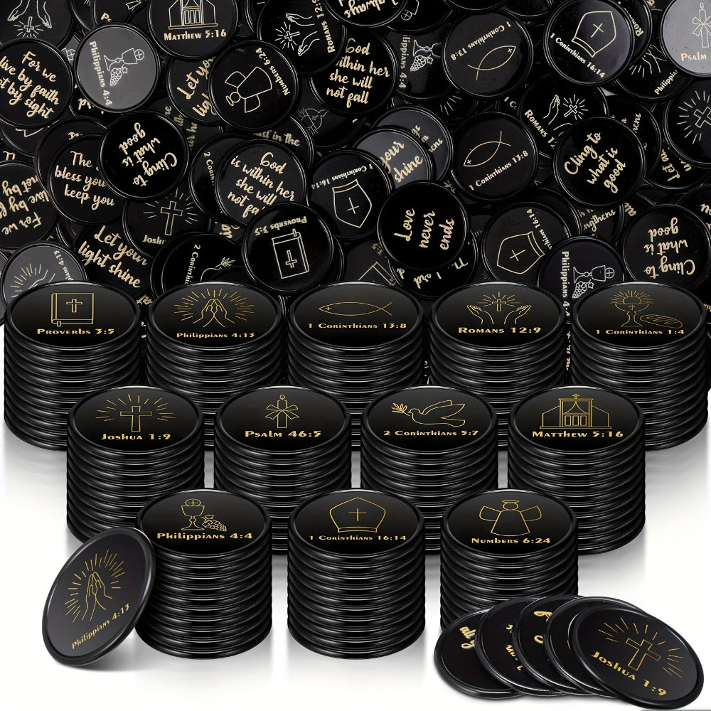Party Favors Bible-Verse Coins, 120-Piece Black Token Set for Church and Faith-Themed Events