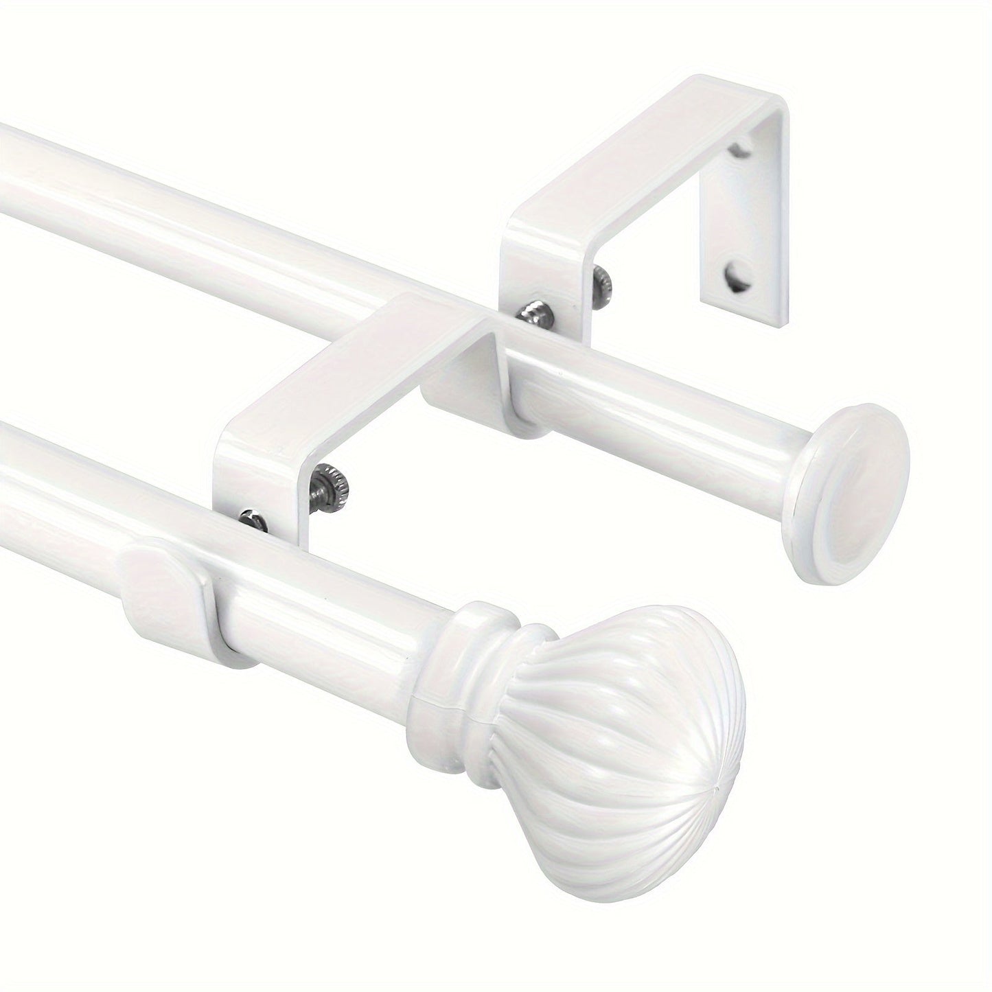 Double Curtain Rod Set with Fluted Ball Finials, Dual Brackets and 28–48 or 84–120 Inch Options