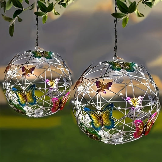 Solar Butterfly Lantern Outdoor Metal Iron Hanging Solar Light – Waterproof, Auto On at Dusk, White & Color Light | Garden, Porch, Patio & Tree Decor | Unique Garden Gift